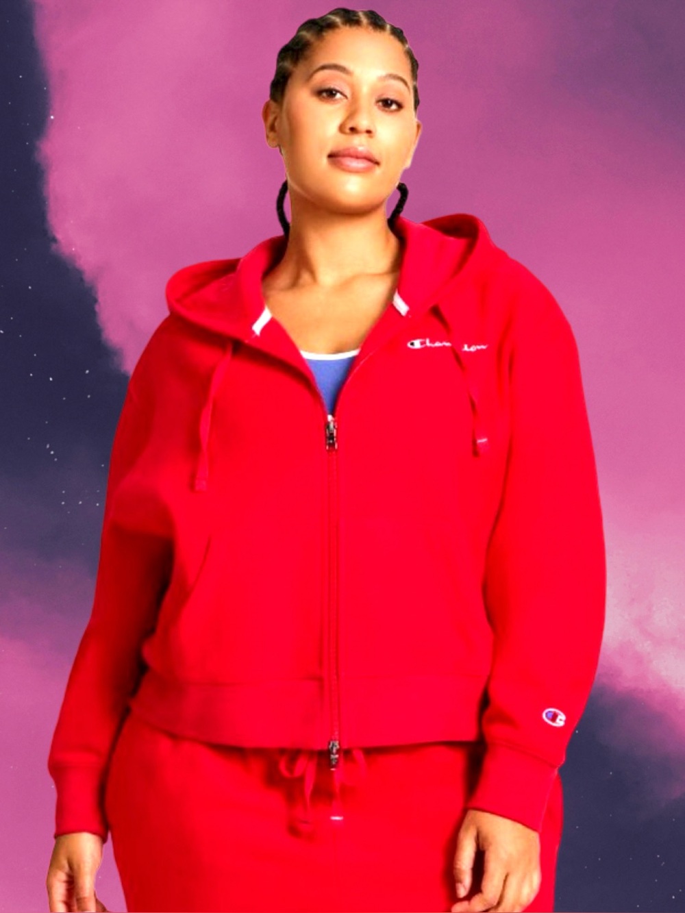 🆕Champion Women’s plus-size Red zip-up Hooded Logo Hoodie Sweatshirt❤️❤️3X